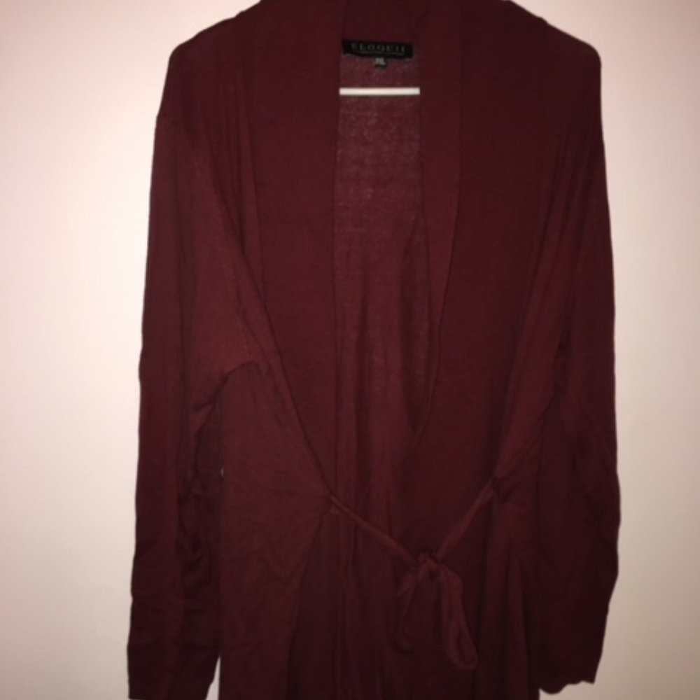 Eloquiii Belted Burgundy Cardigan, size 18/20